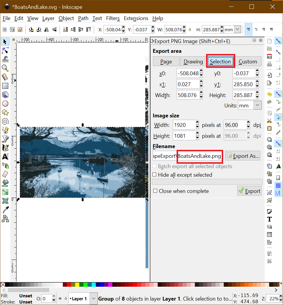 inkscape trace bitmap color make 1 object